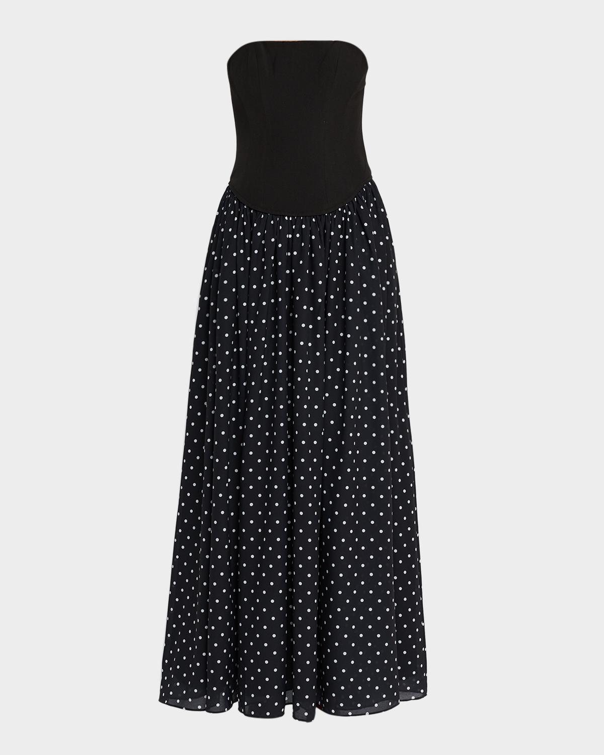 Toccin Odette Polka-Dot Strapless Maxi Dress