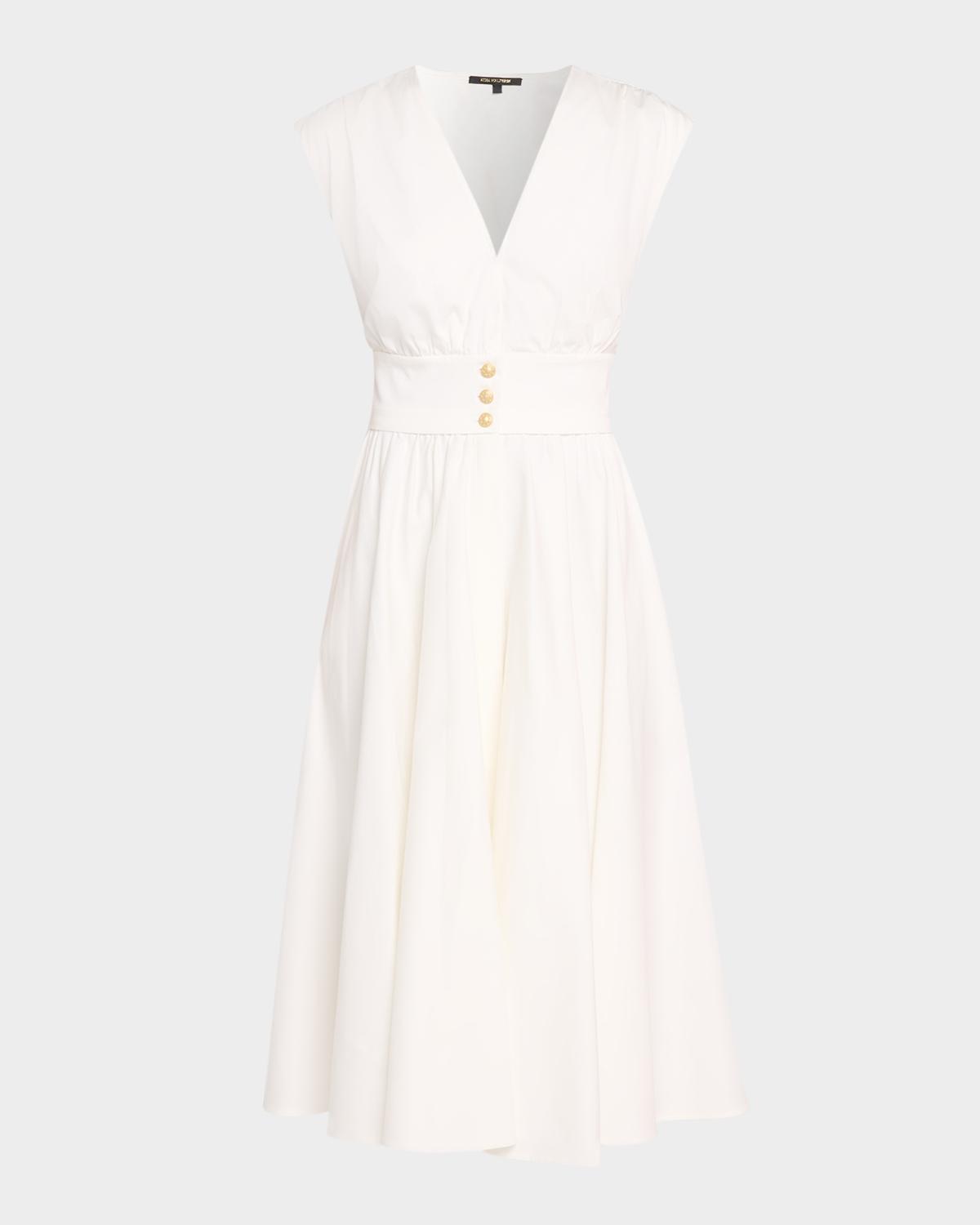 Kobi Halperin Rose Cap-Sleeve Midi Dress with Pockets