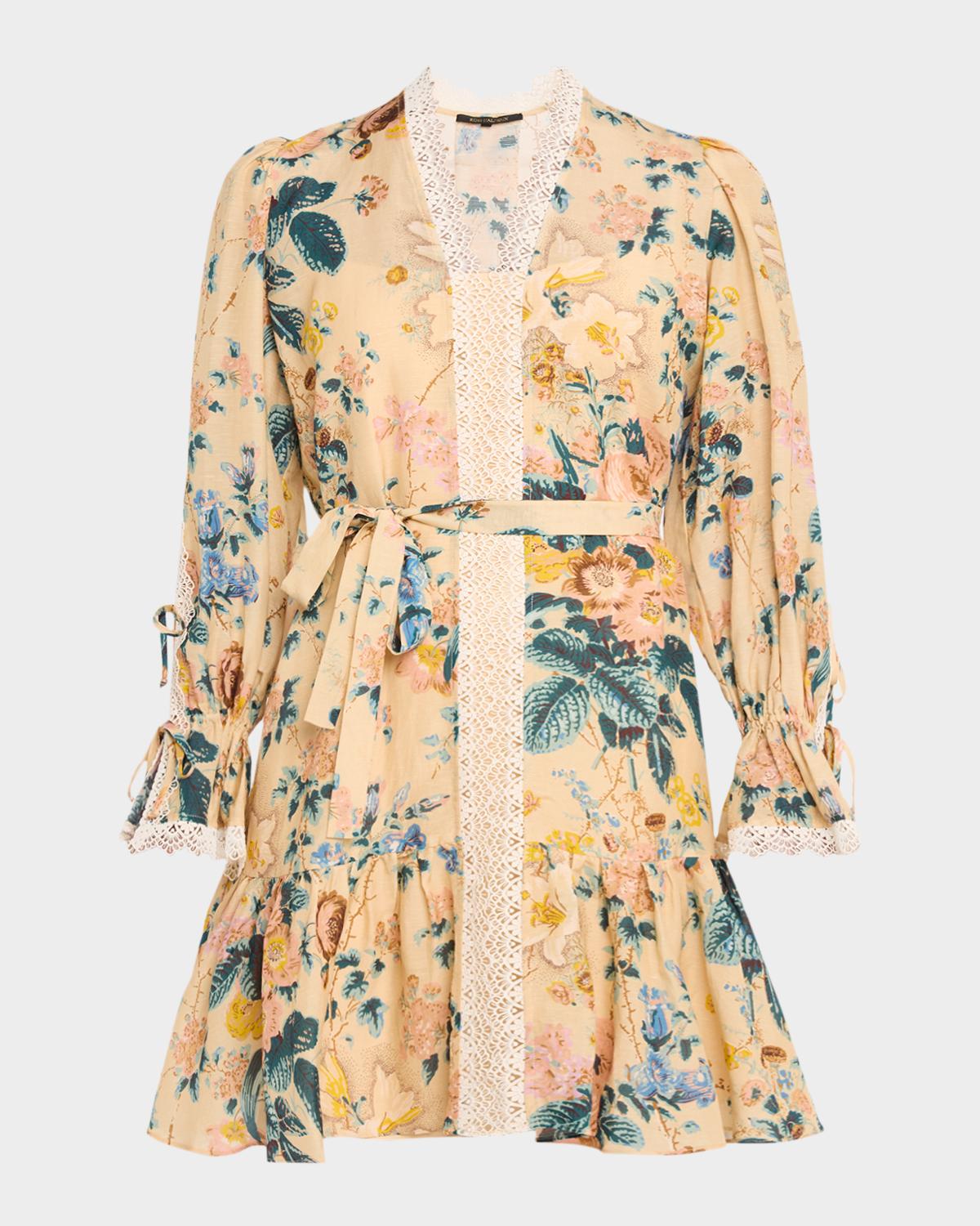 Kobi Halperin Beli Lace Trim Long-Sleeve Dress