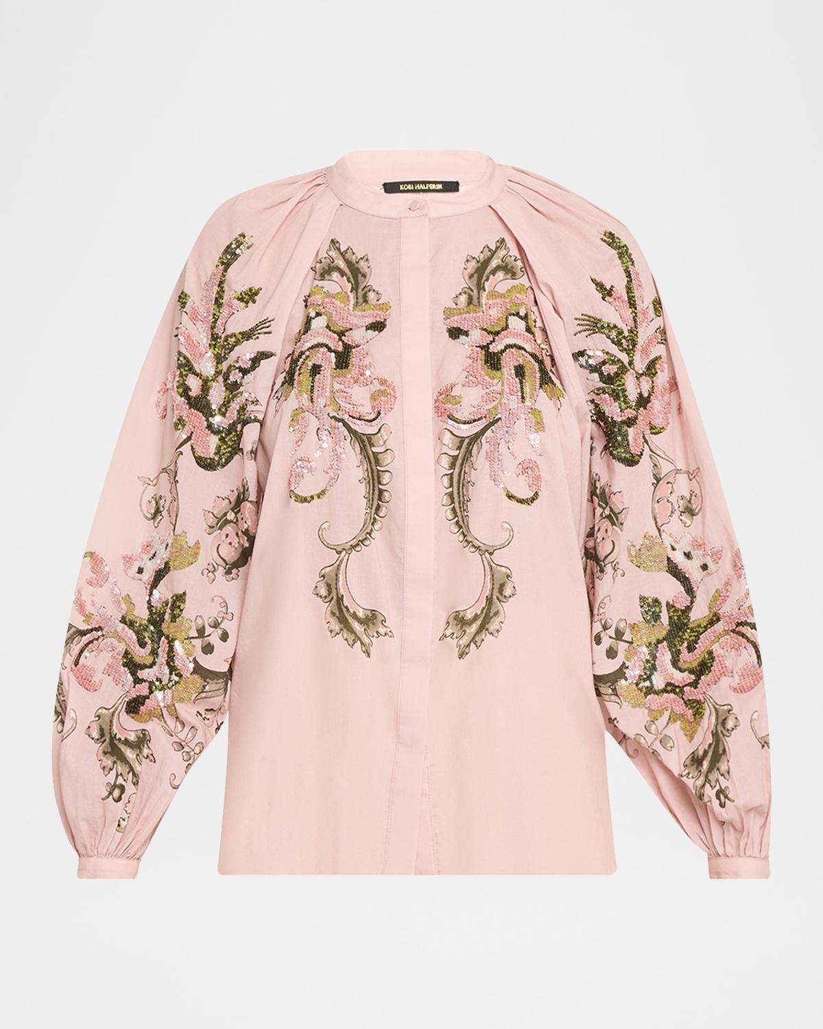 Kobi Halperin Heidi Sequin Floral-Print Blouse