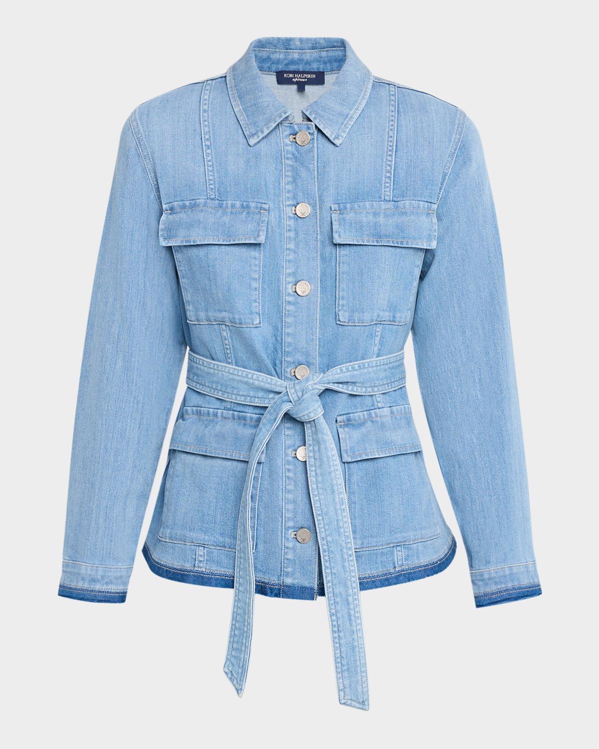 Kobi Halperin Becca Washed-Denim Self-Belt Utility Jacket