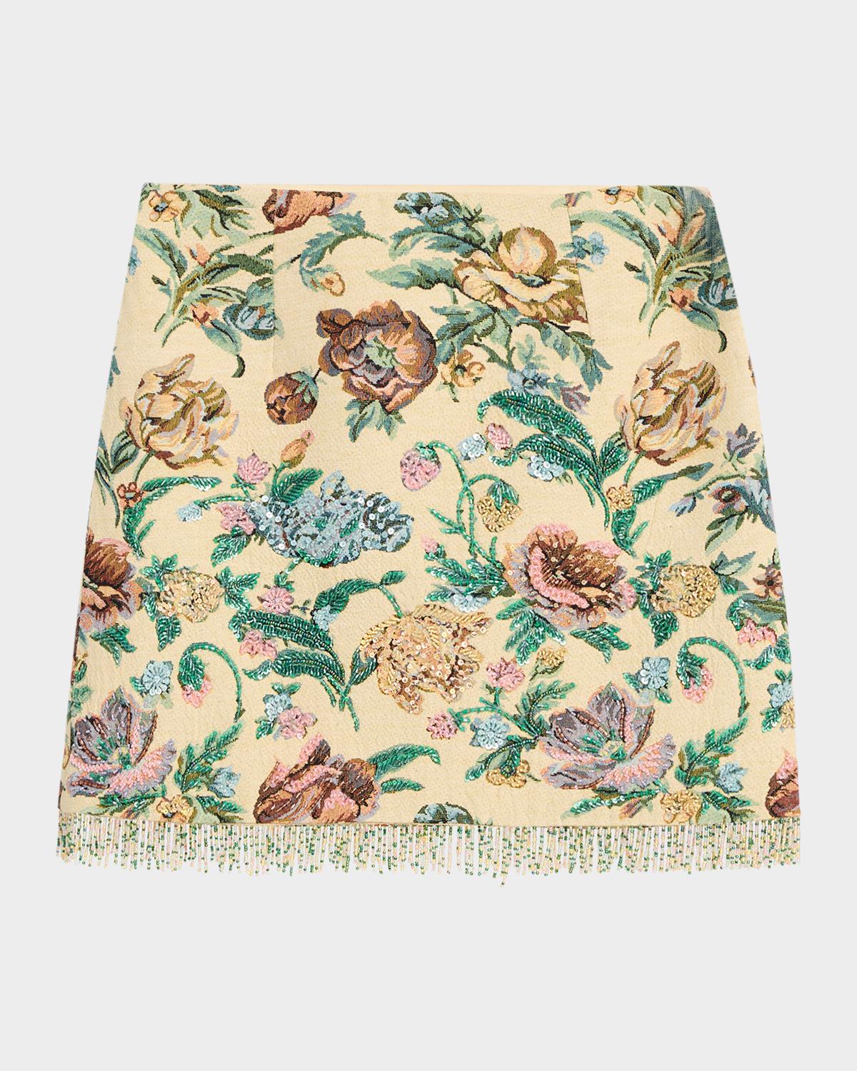 Kobi Halperin Celia Floral Fringe Cotton-Blend Miniskirt