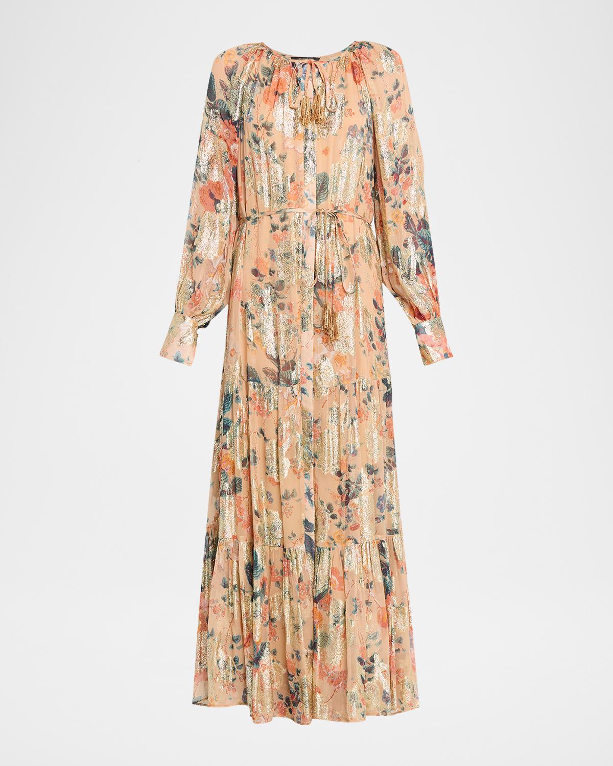 Kobi Halperin Xandra Tiered Metallic Floral-Print Maxi Dress
