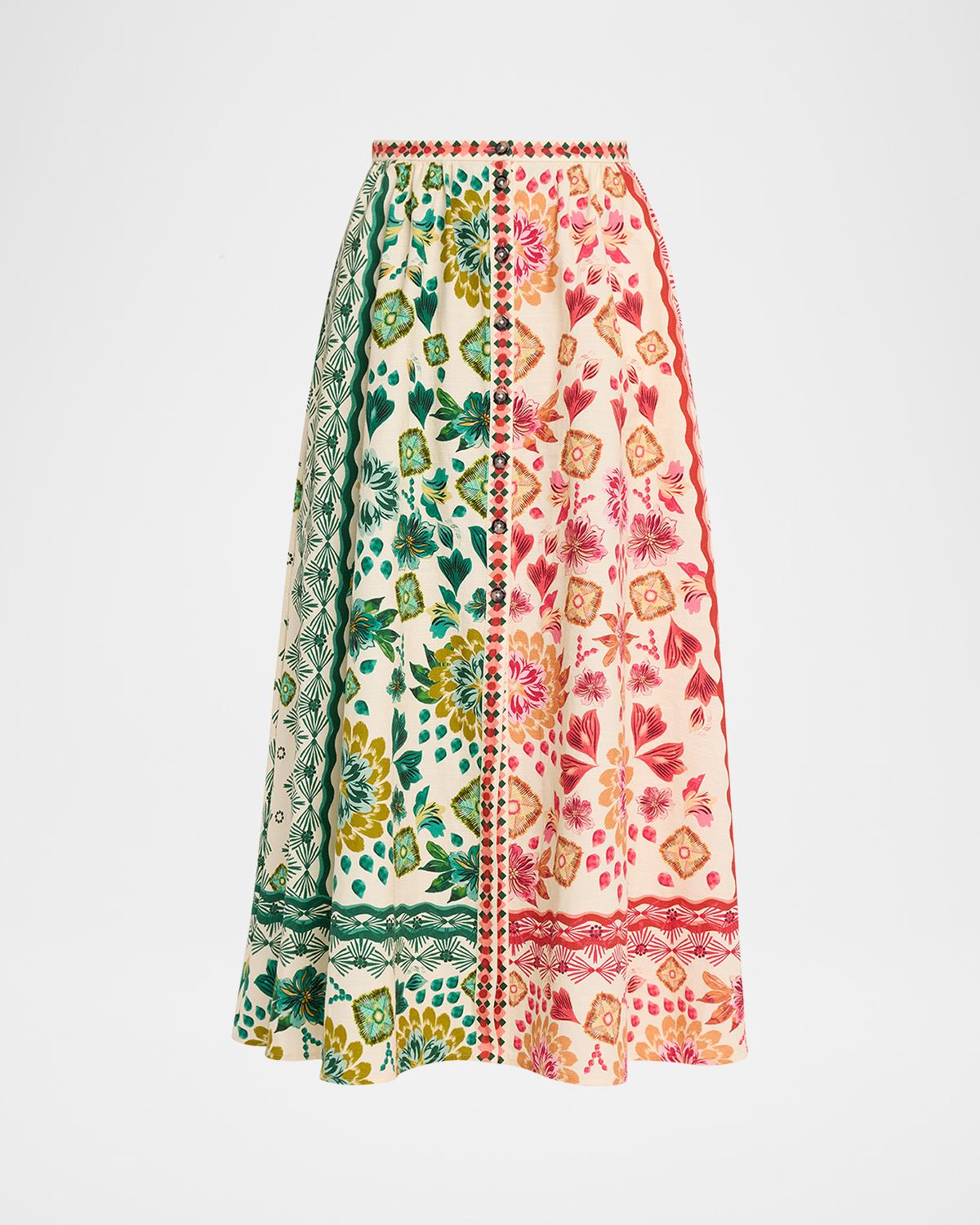 Saloni Judi B Printed Button-Front Skirt