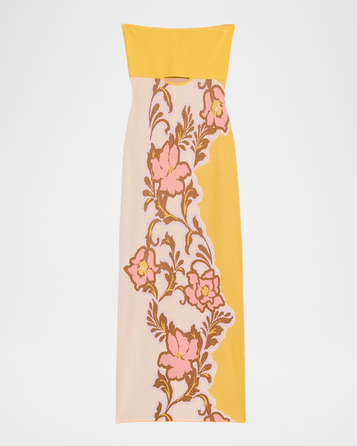 MISA Los Angeles Fletcher Floral Knit Strapless Dress