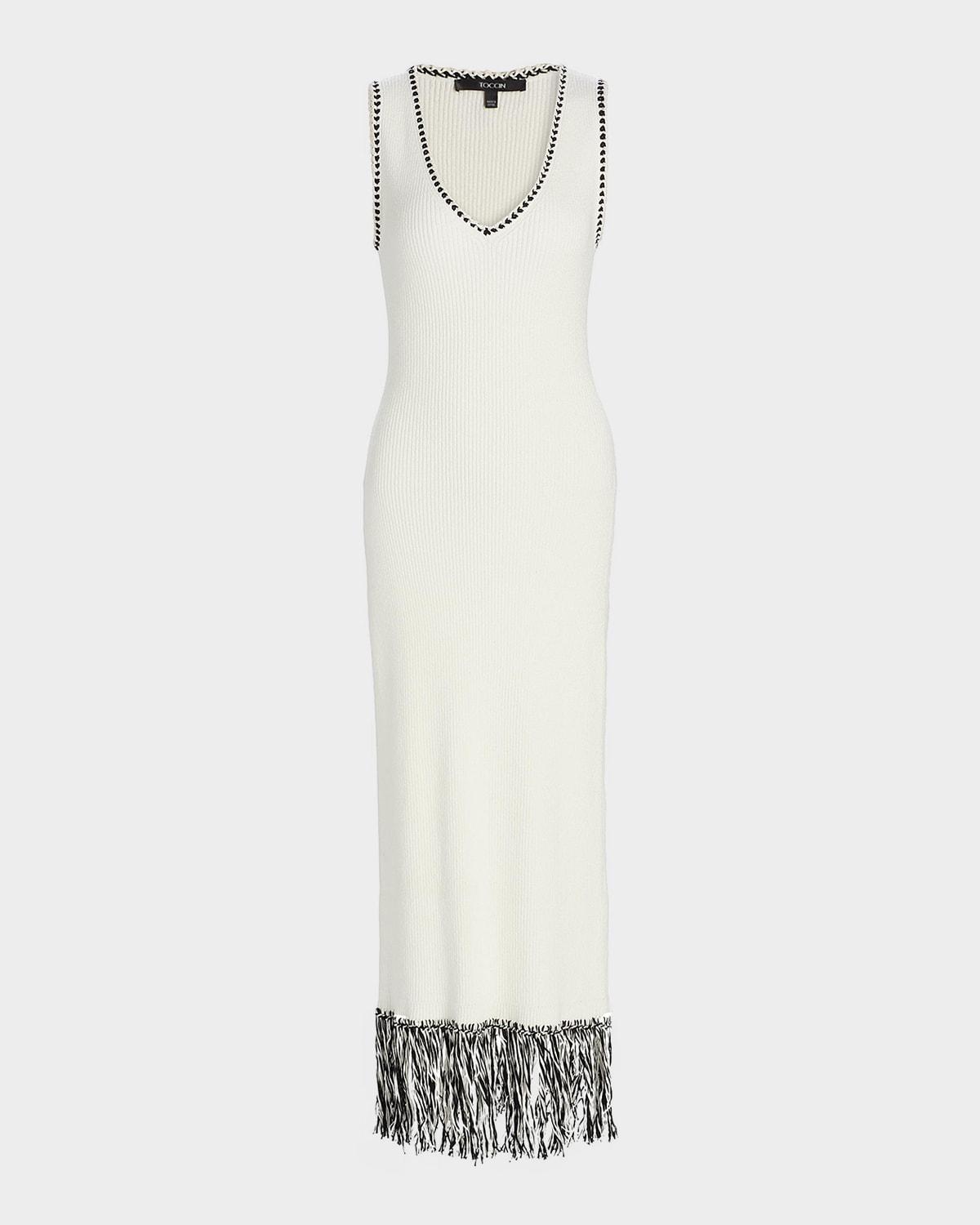 Toccin Ashtin Fringe-hem Ribbed Midi Dress