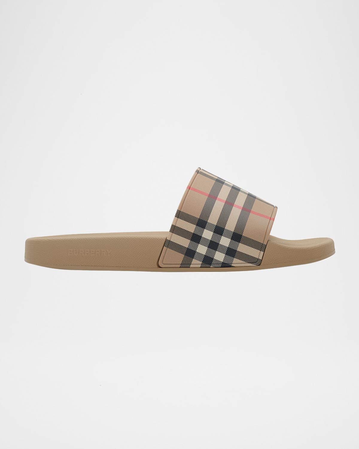 Burberry Checked Slip-on Slides In Multi