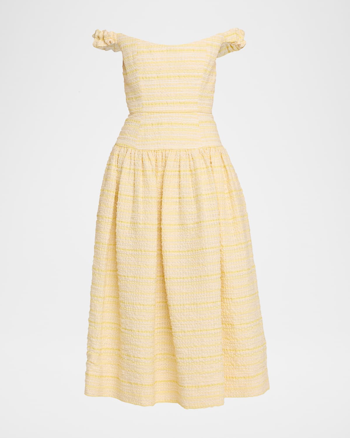 Georgie Striped Seersucker Off-The-Shoulder Midi Dress