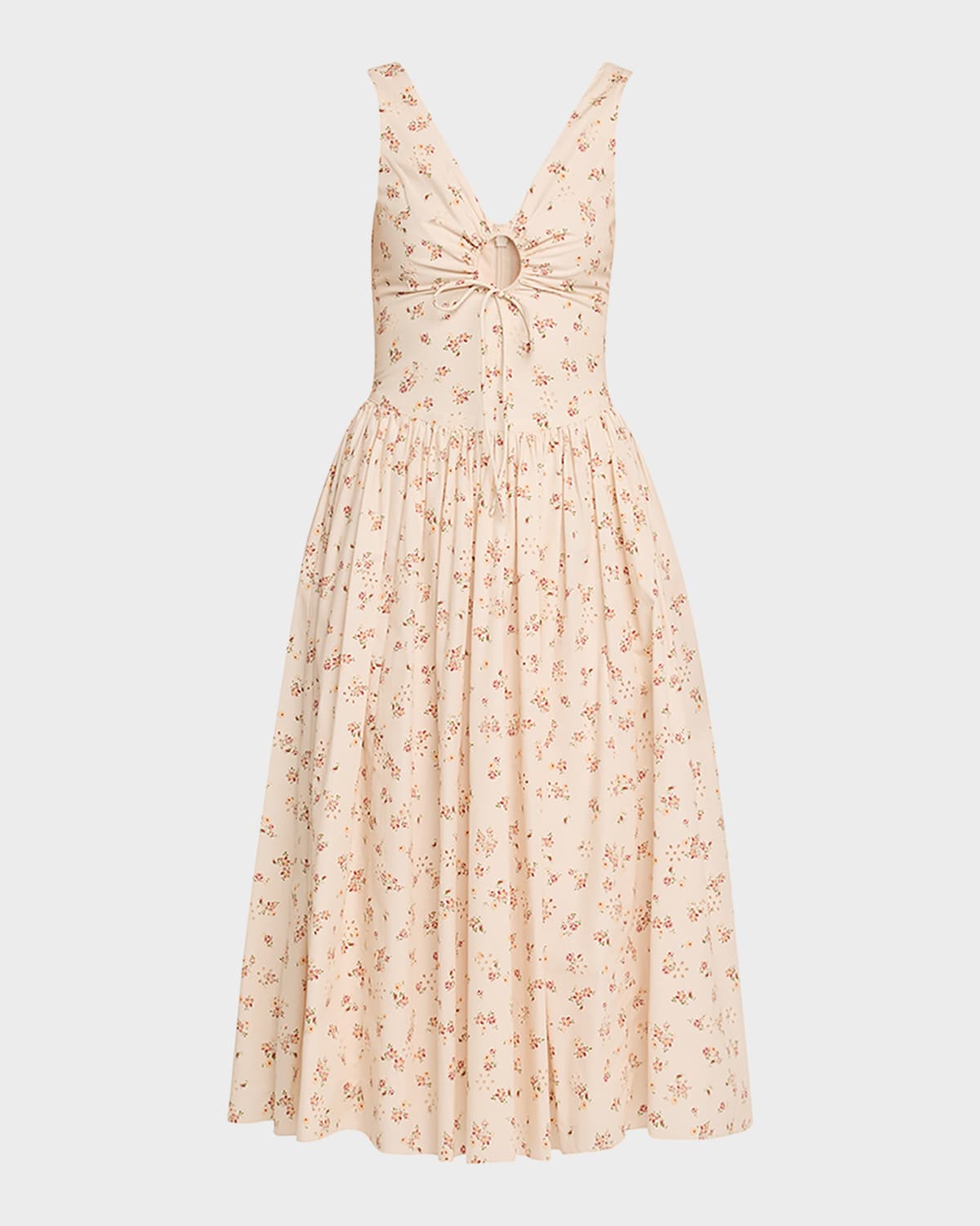 Penelope Sleeveless Floral Cotton Keyhole Midi Dress
