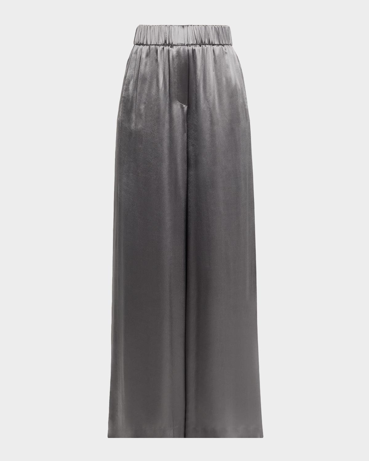 Peserico Pleated Wide-Leg Shiny Satin Pants