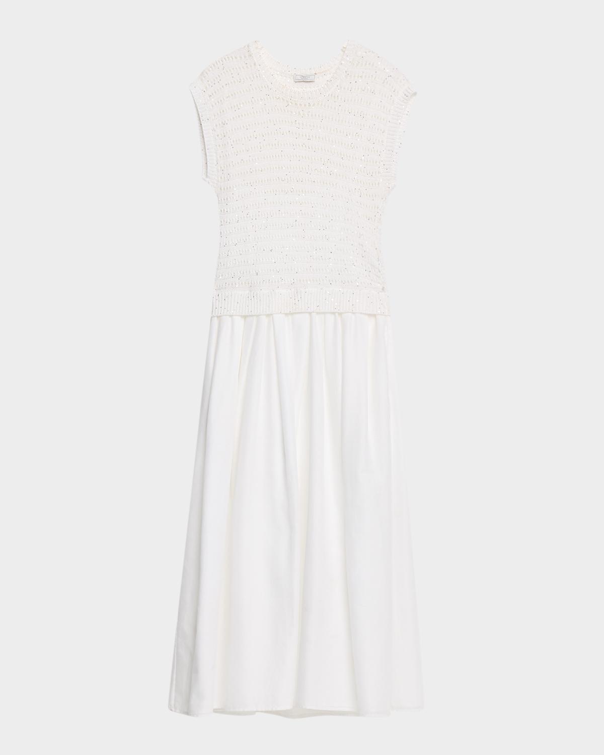Peserico Tricot Open-Knit Mixed Media Midi-Dress