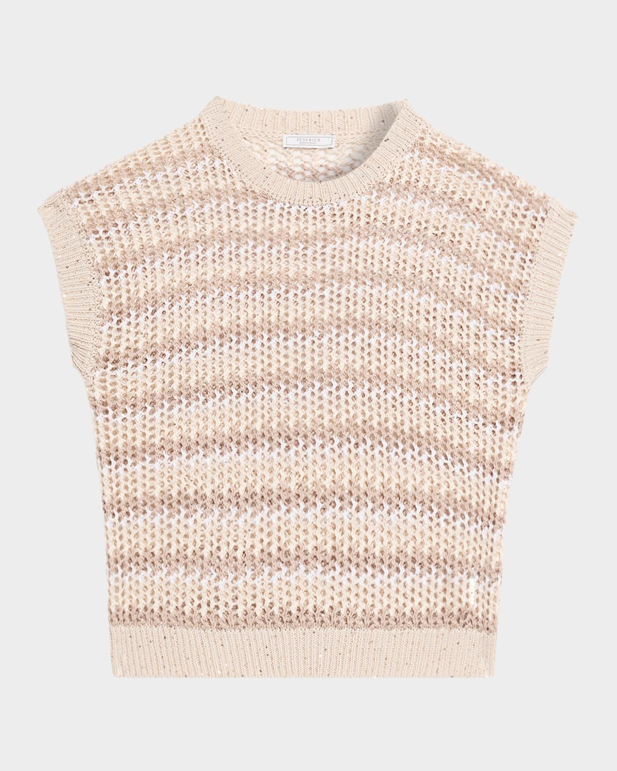 Peserico Tricot Open-Knit Striped Linen Sweater