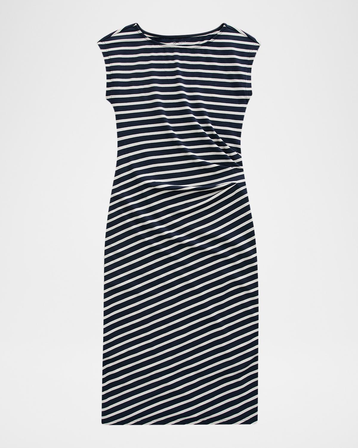 AG Jeans Aja Cap-Sleeve Striped Jersey Midi Dress
