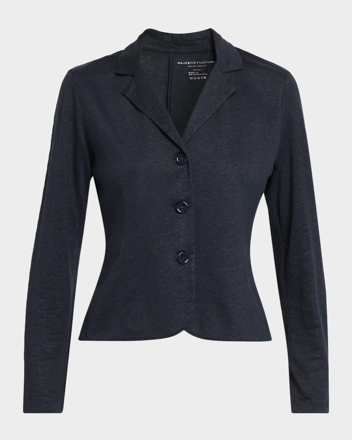 Majestic Stretch Linen Single-breasted Blazer In 003 Marine