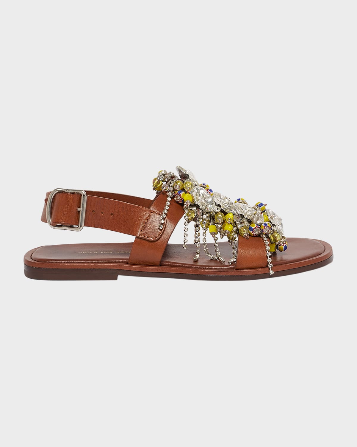 Dries Van Noten Embellished Leather T-Strap Sandals