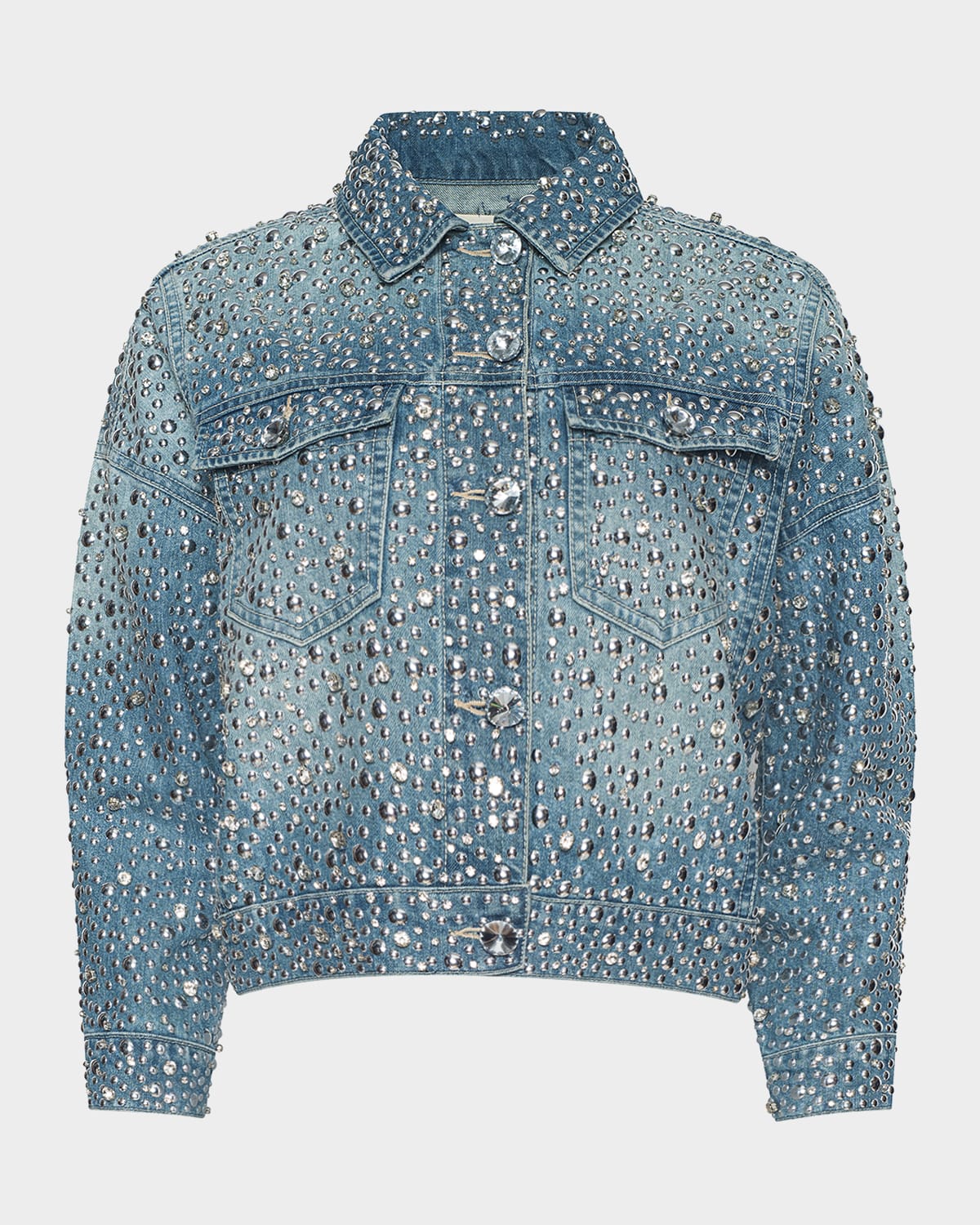 L & Apos;agence Vangie Embellished High-low Denim Jacket In Blue