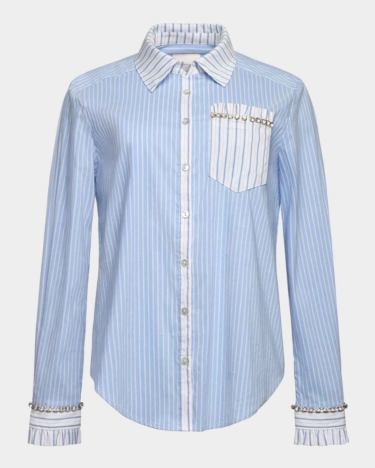 Cinq à Sept Dorsia Crystal-Embellished Pinstripe Button-Front Shirt