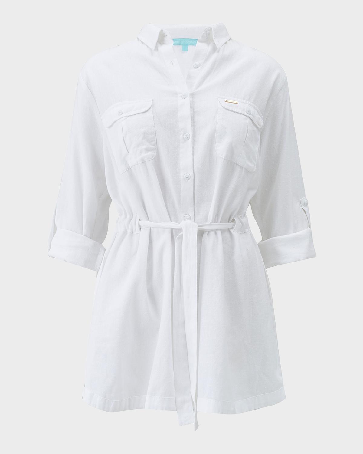 Melissa Odabash Lacey Cotton-Linen Mini Shirtdress Coverup