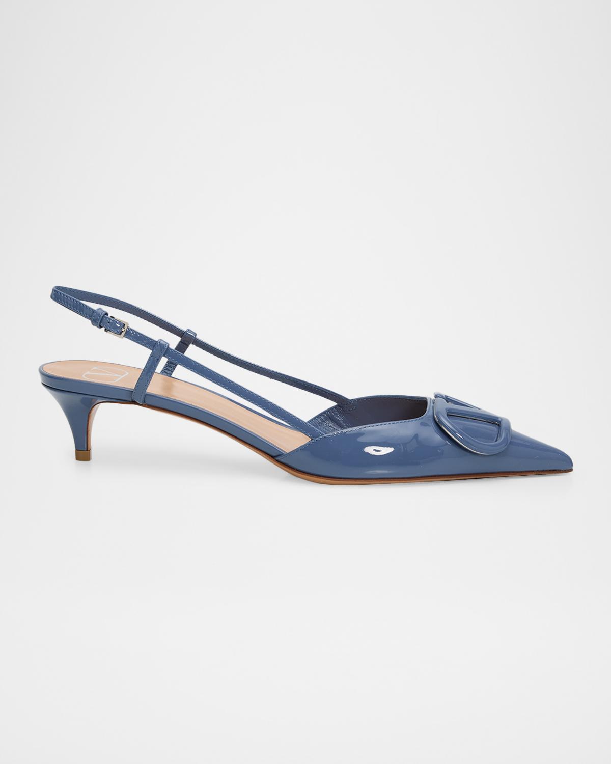 Valentino Garavani 40Mm Vlogo Signature Patent Leather Blue Kitten Heels