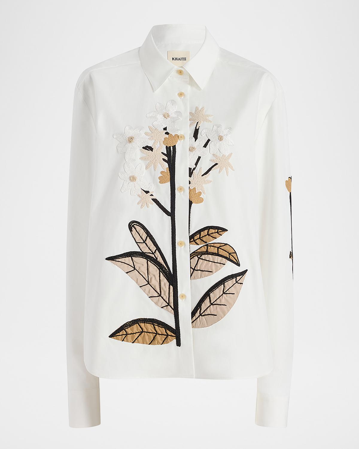 Khaite Argo Floral Embroidered Cotton Poplin Top