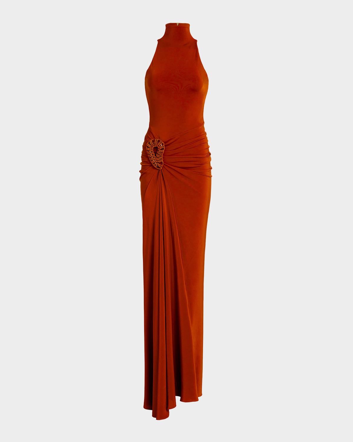 Silvia Tcherassi Frances Embellished Ruched Sleeveless Maxi Dress