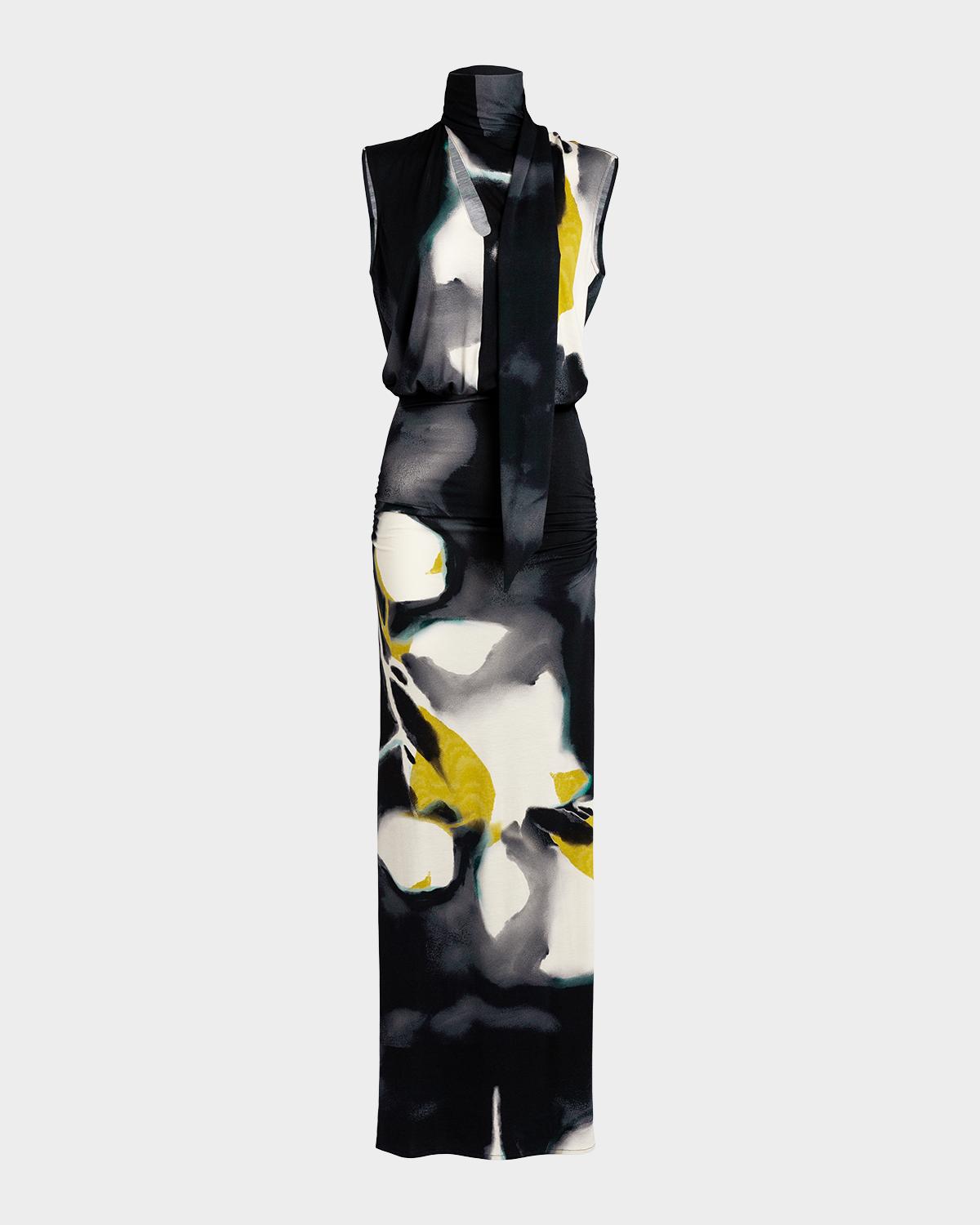 Silvia Tcherassi Cody Scarf-Neck Floral Sleeveless Maxi Dress