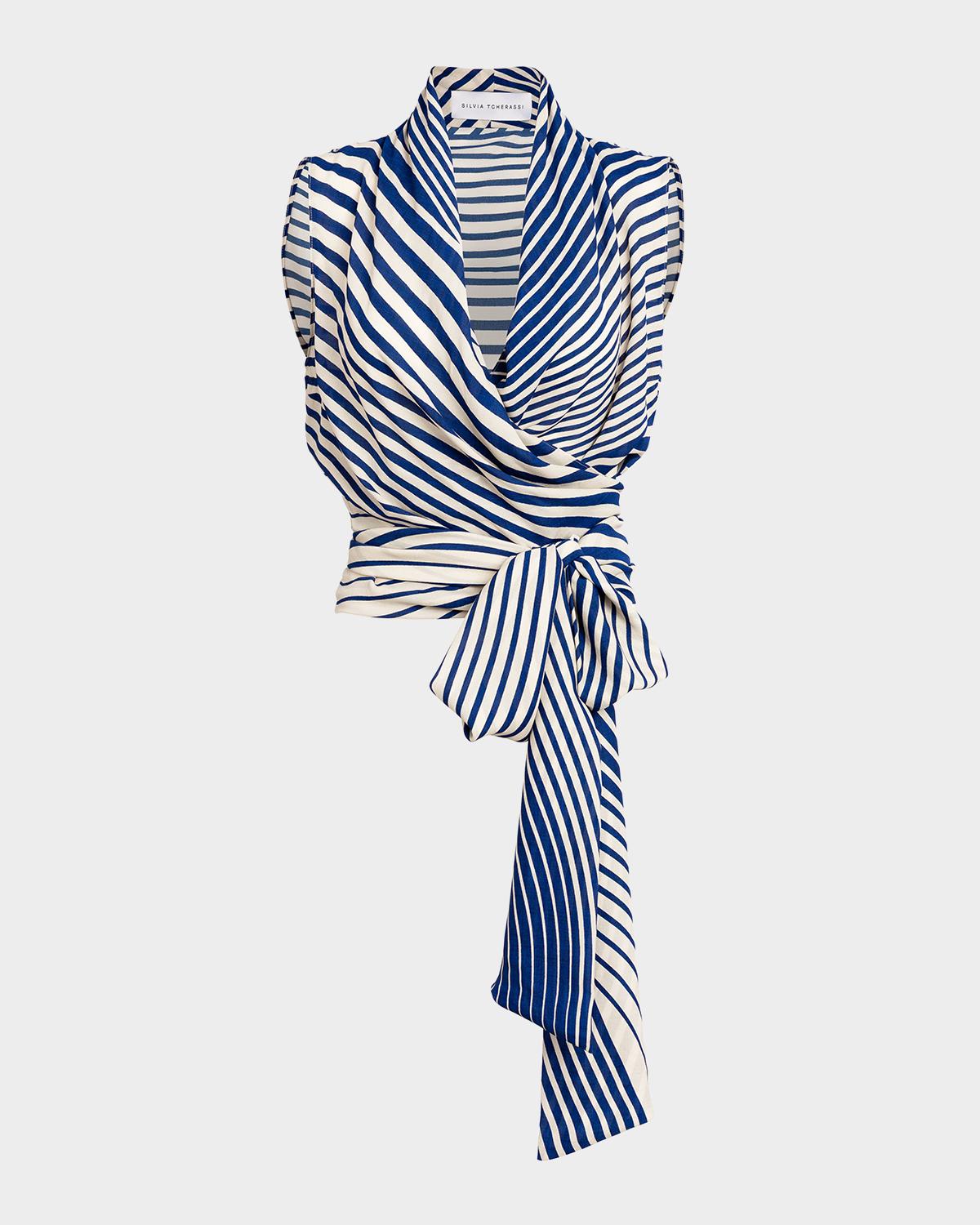 Silvia Tcherassi Joaquina Striped Wrap Blouse