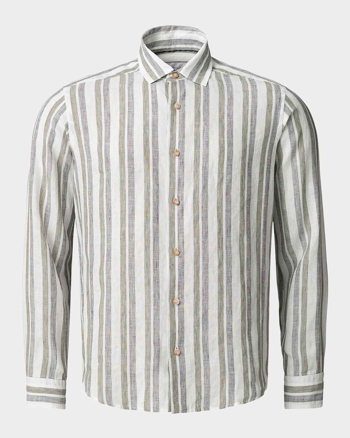 Eton Men's Double-Stripe Linen Button-Down Shirt