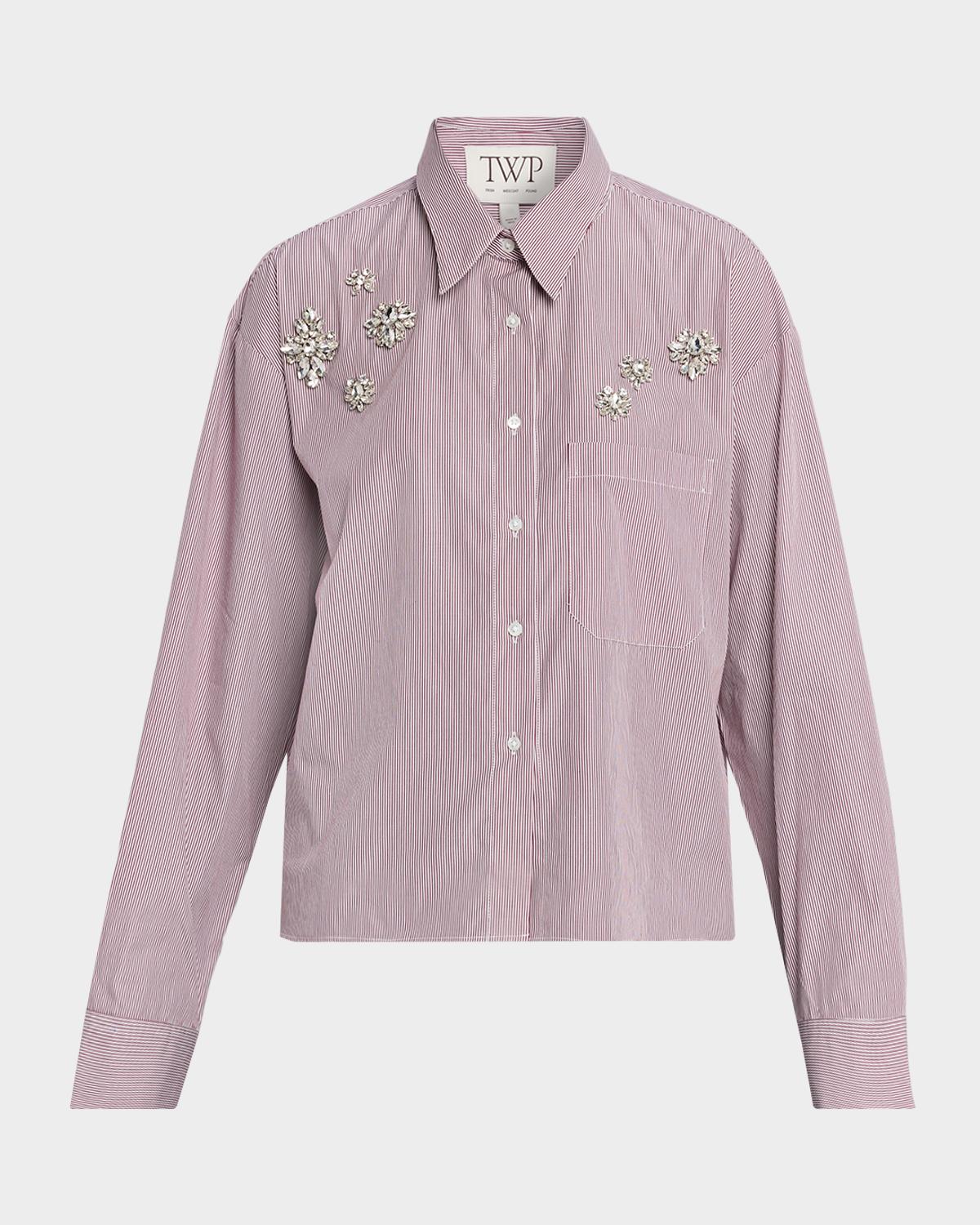 TWP J. D. Shirt in Super Fine Mini Stripe with Crystals