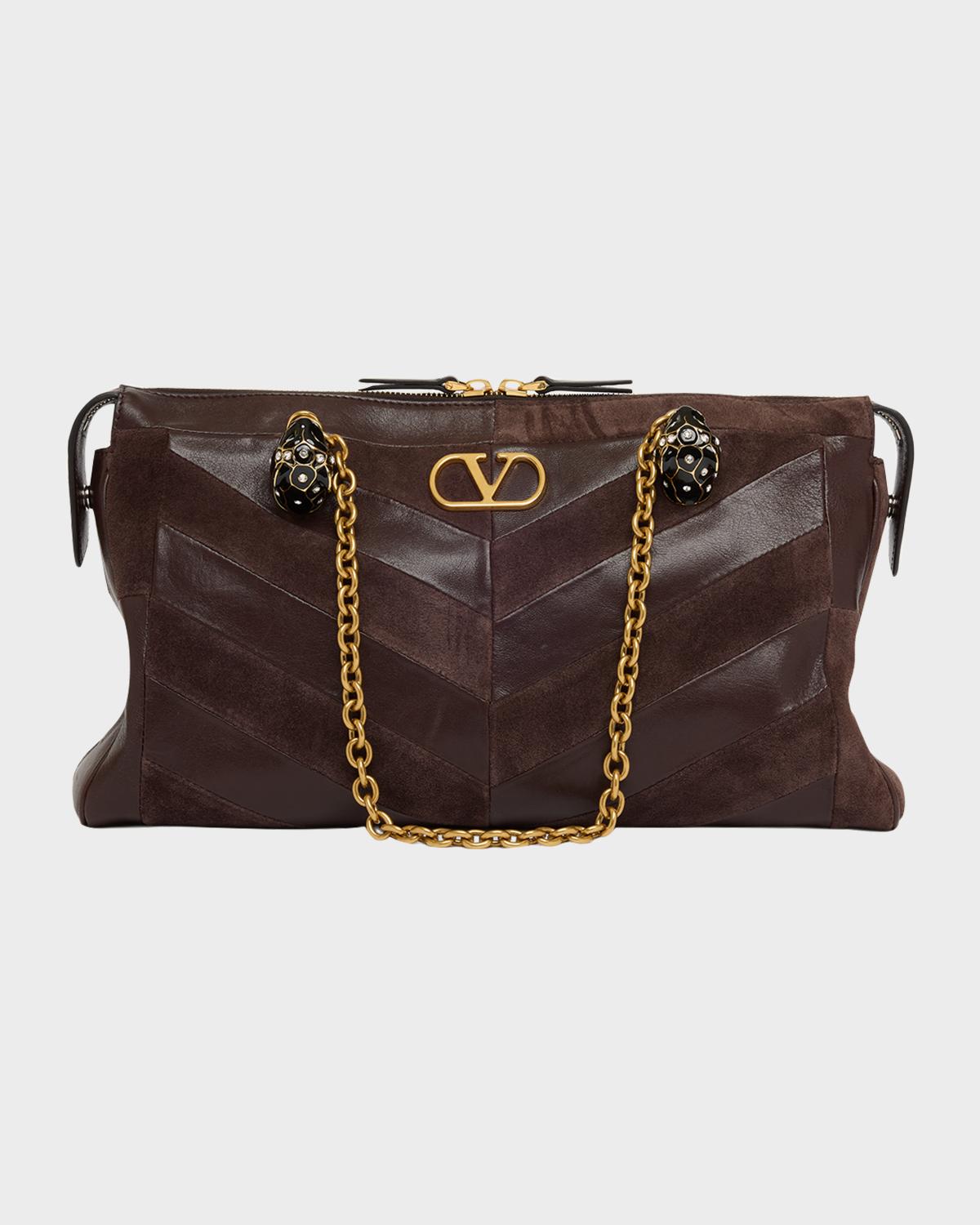 Panthea Medium Chevron Leather & Suede Shoulder Bag