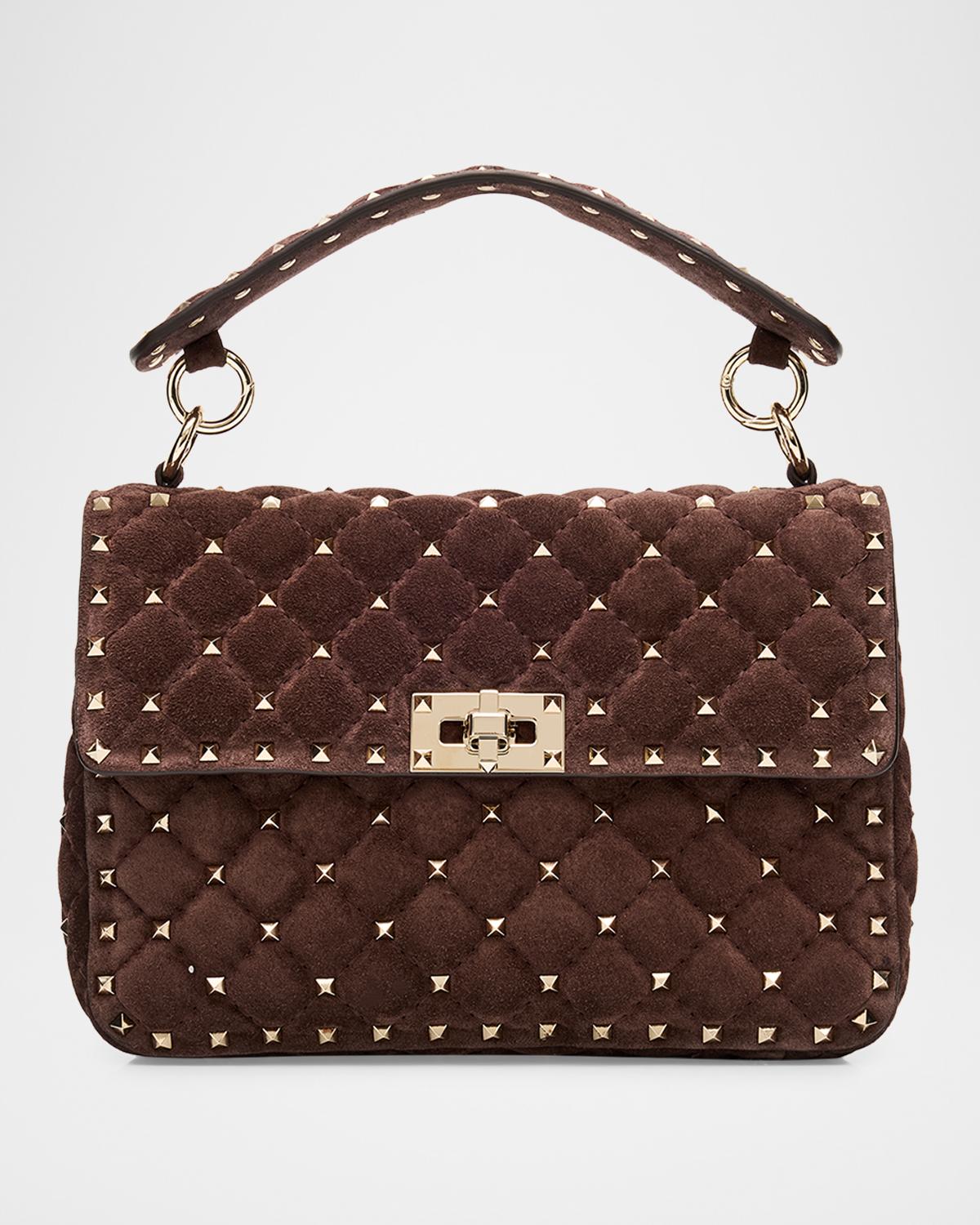 Quilted Rockstud Suede Shoulder Bag