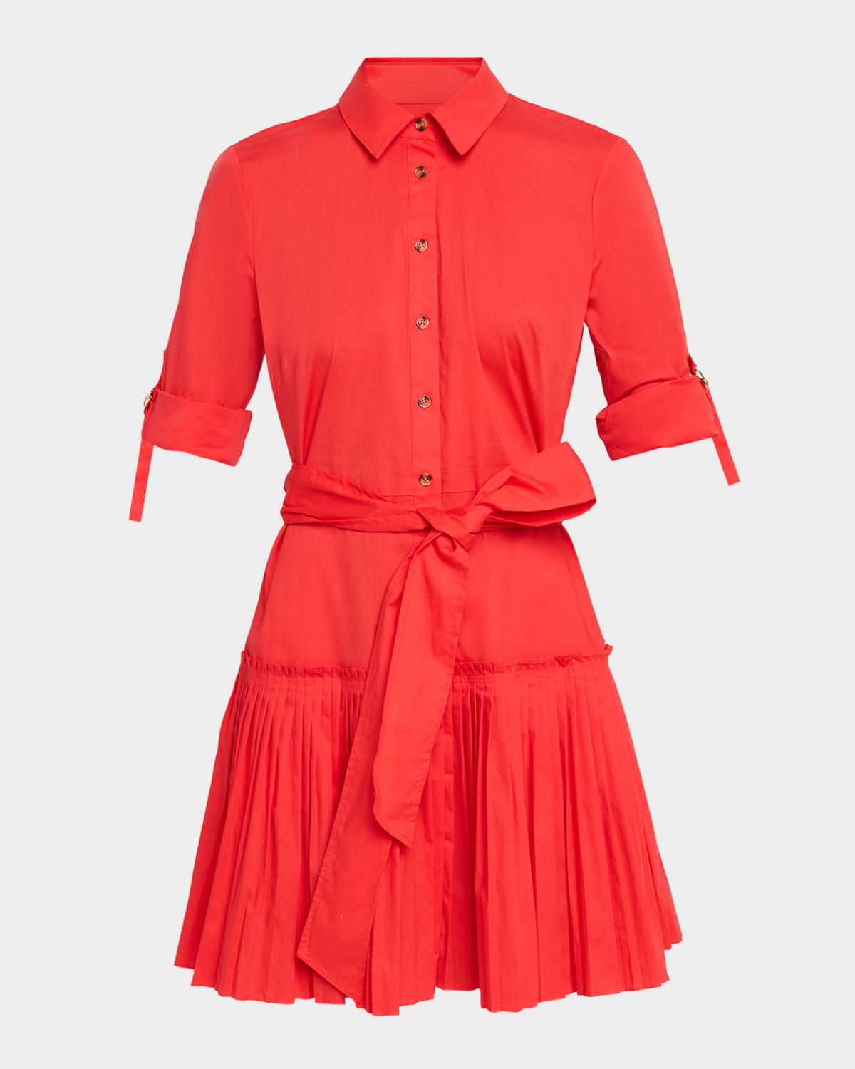 Shoshanna McLean Pleated Stretch Cotton Mini Shirtdress