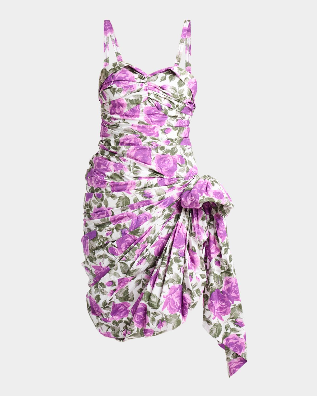 Chloe Sleeveless Ruched Floral Cotton Bow Dress