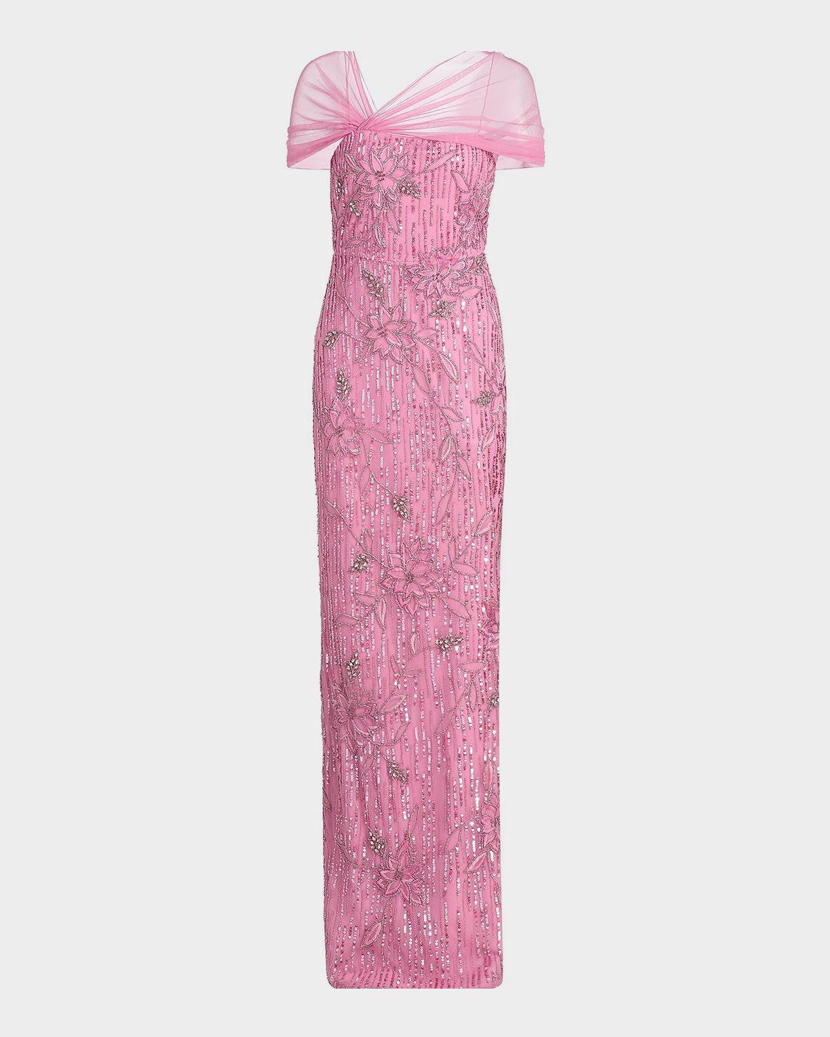 Theia Clover Shawl Draped Gown