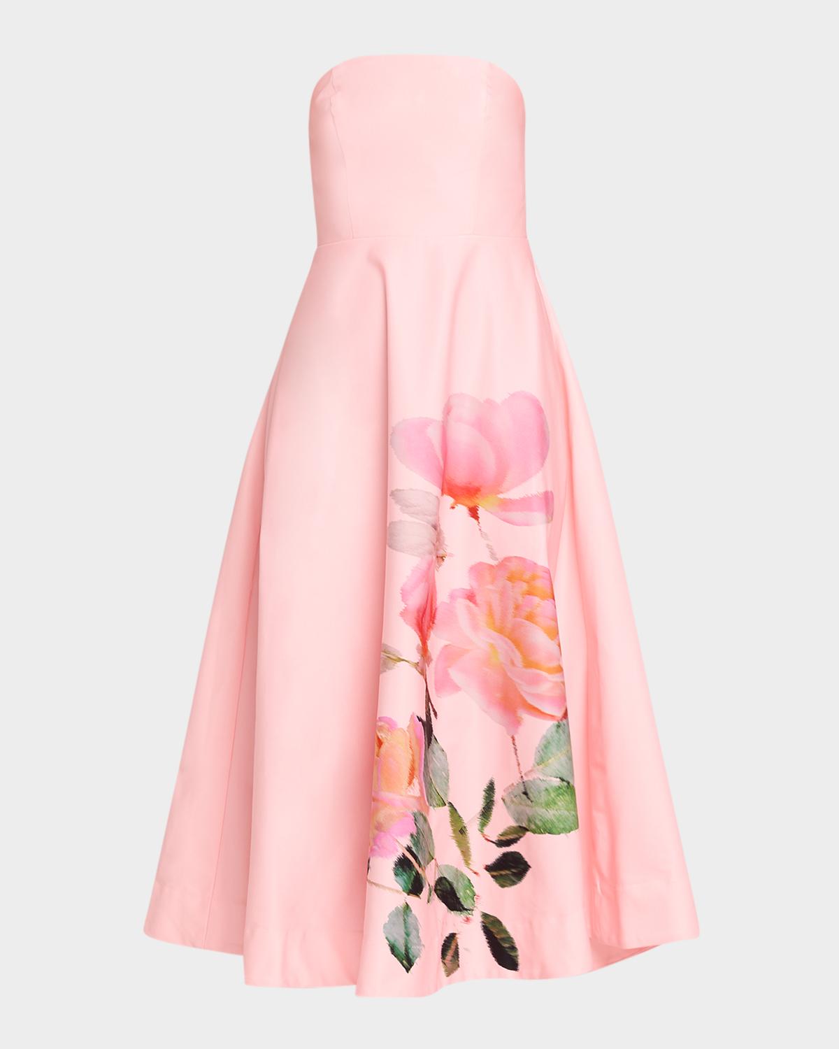 As It May Strapless Floral-Print Midi Dress