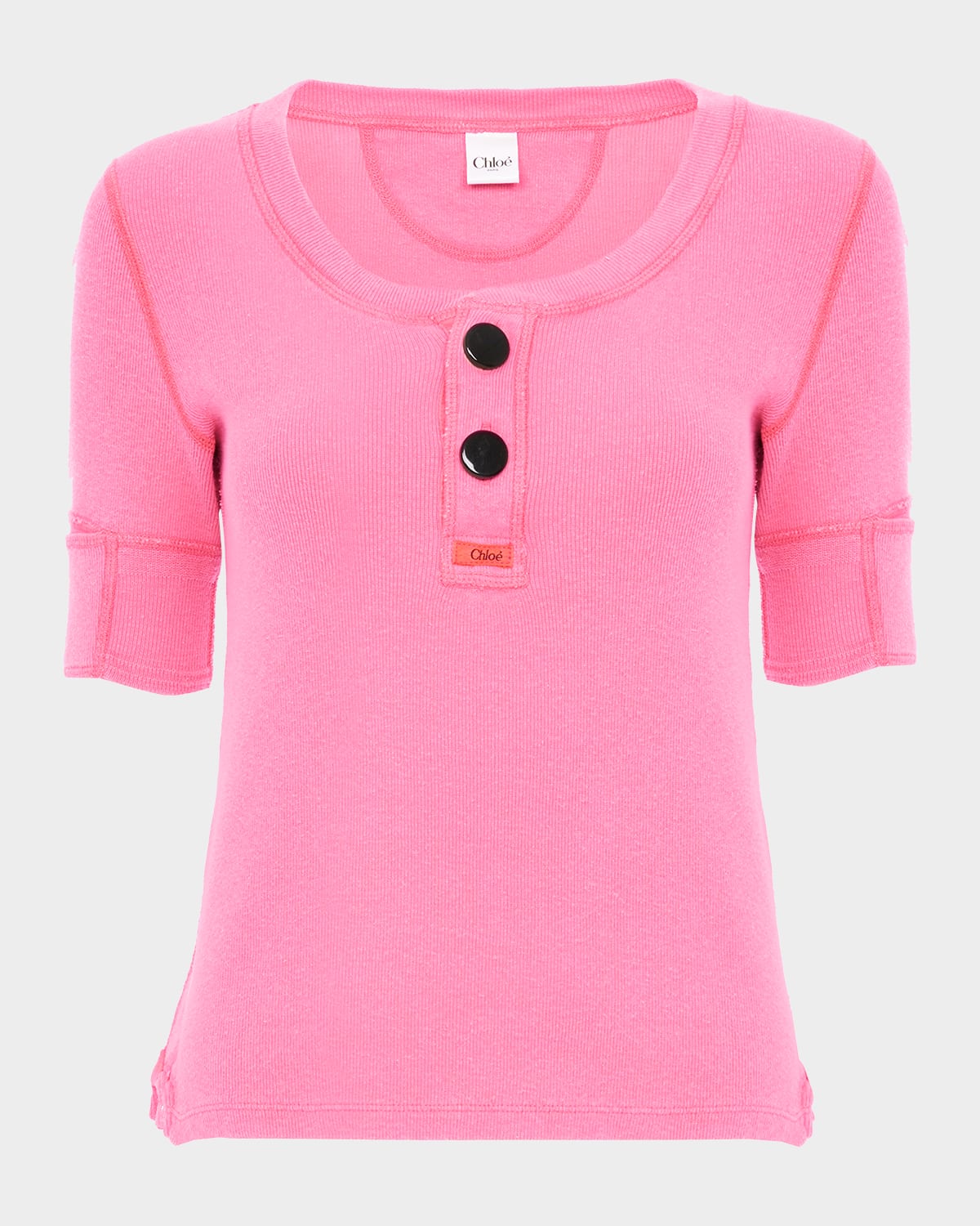 Chloe Short-Sleeve Cotton Rib Henley Top