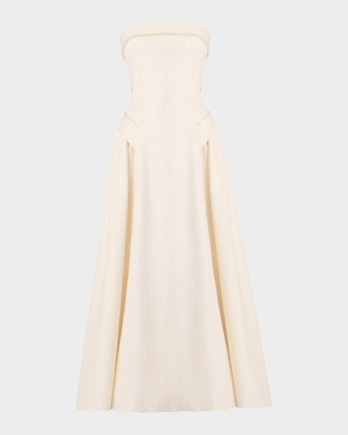 Shoshanna Remington Jacquard Strapless Cocktail Midi Dress