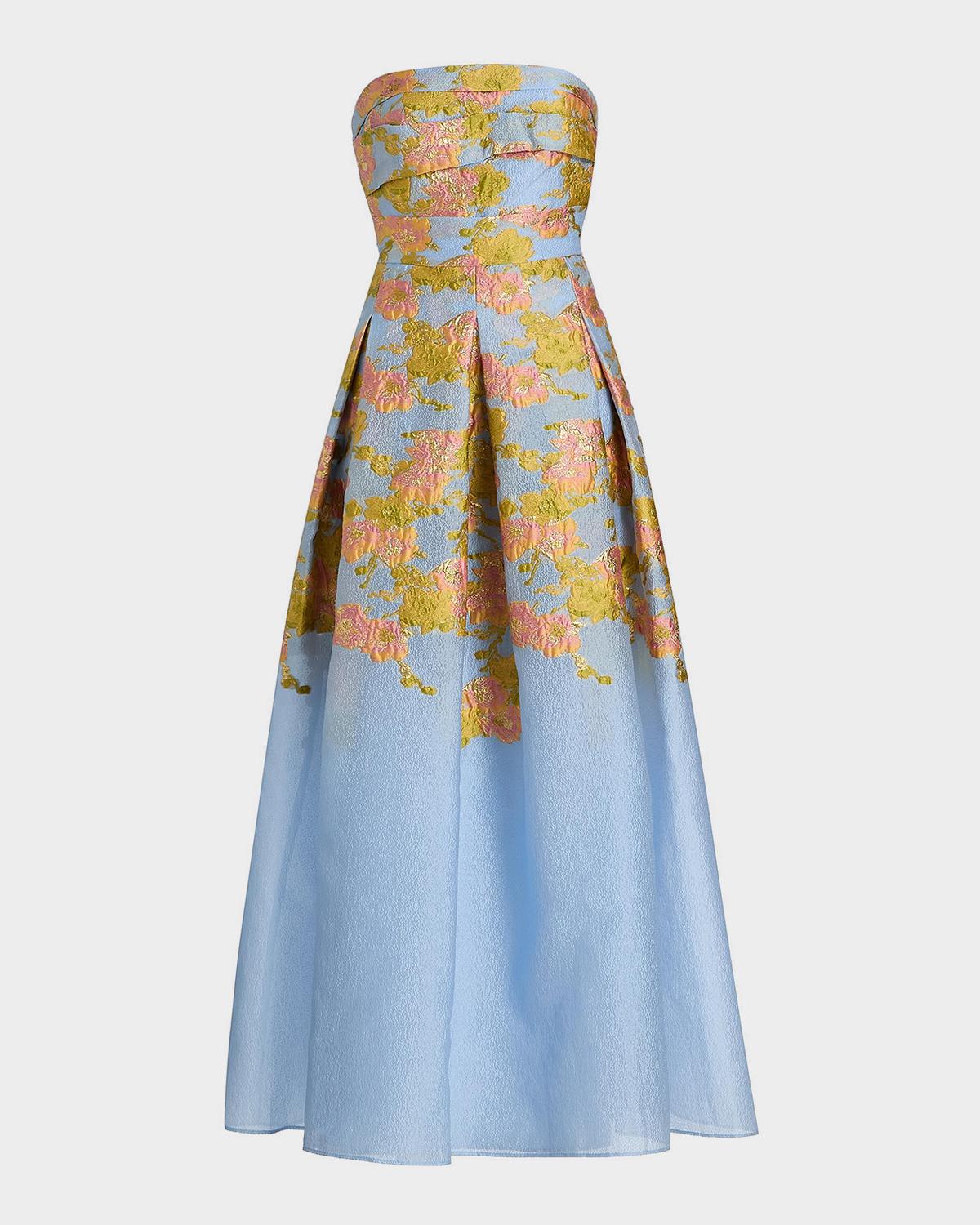 Theia Leia Strapless Jacquard Dress