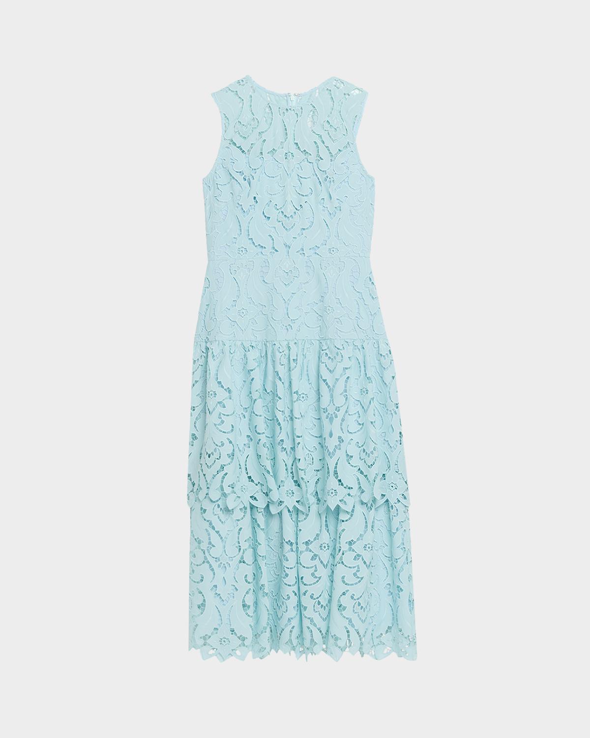 Shoshanna Mia Sleeveless Tiered Lace Midi Dress