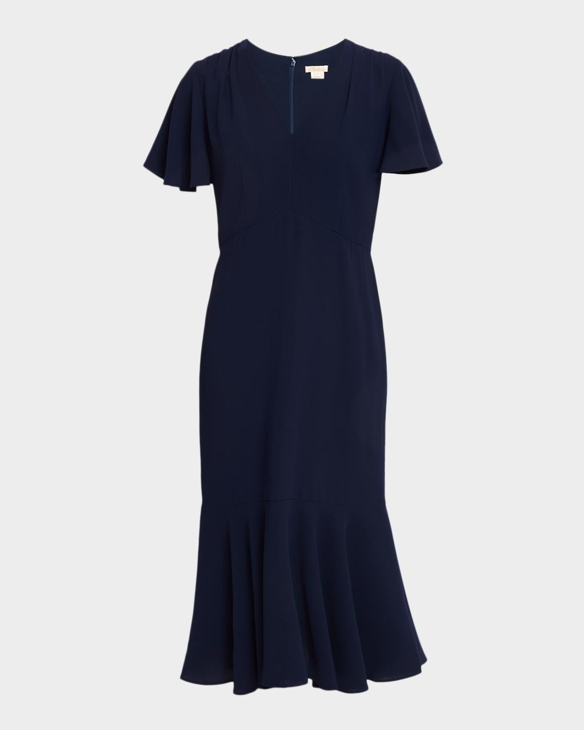 Shoshanna Lorrie Flounce Crepe Midi Dress