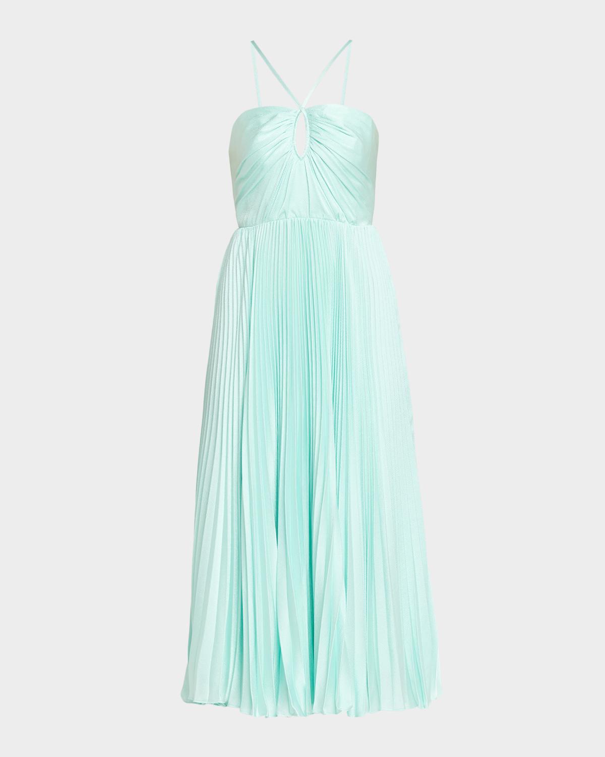 As It May Liv Pleated Satin Halter Midi Dress