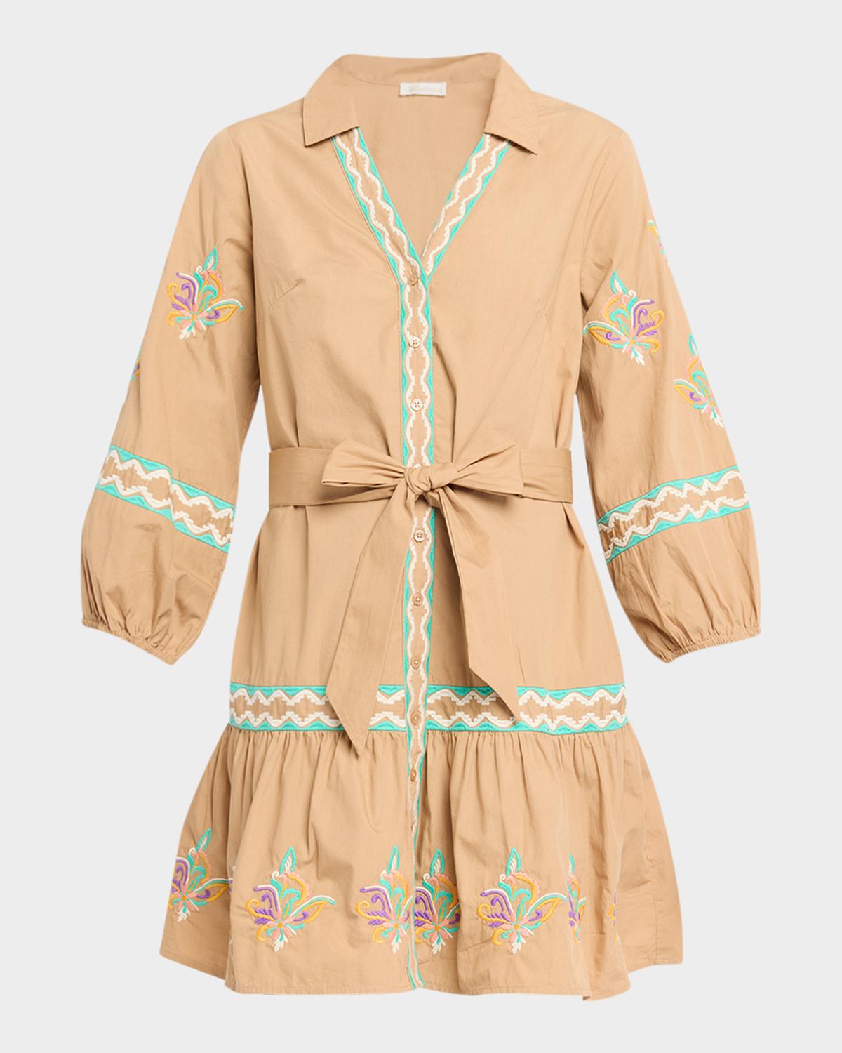 Shoshanna Ellery Embroidered Flounce Cotton Mini Dress