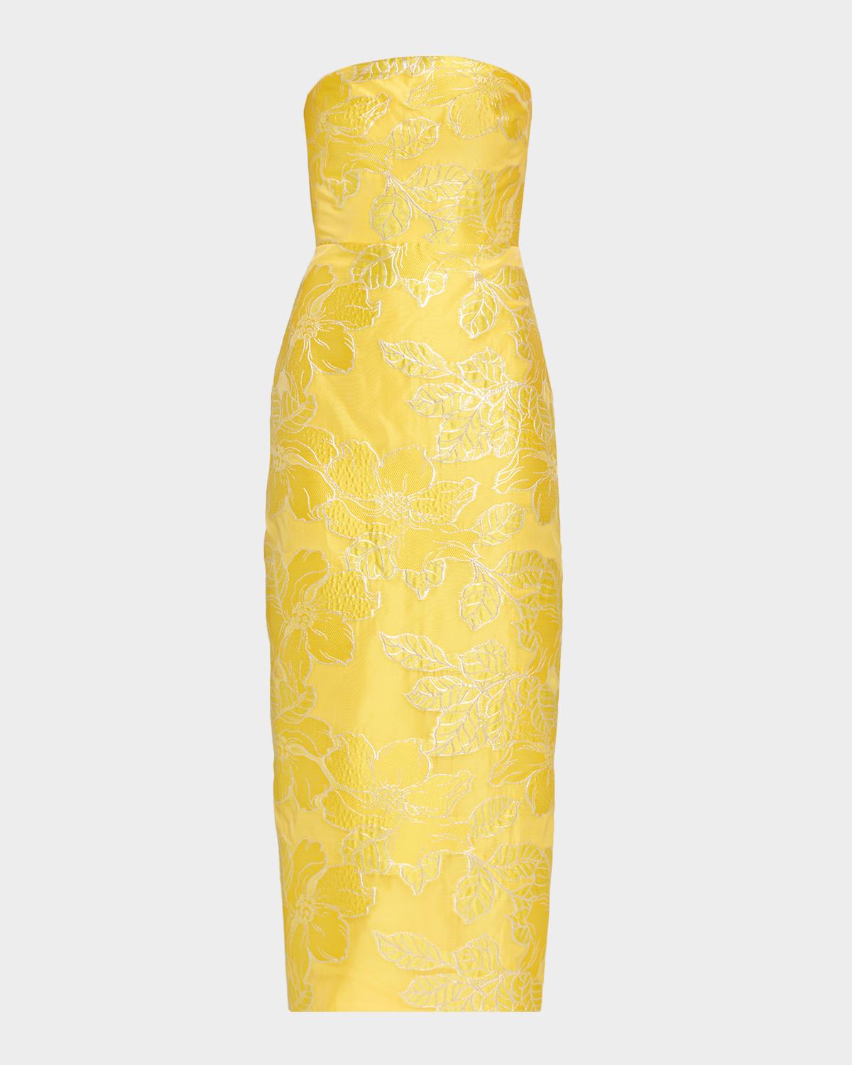As It May Diana Strapless Floral Jacquard Midi Dress