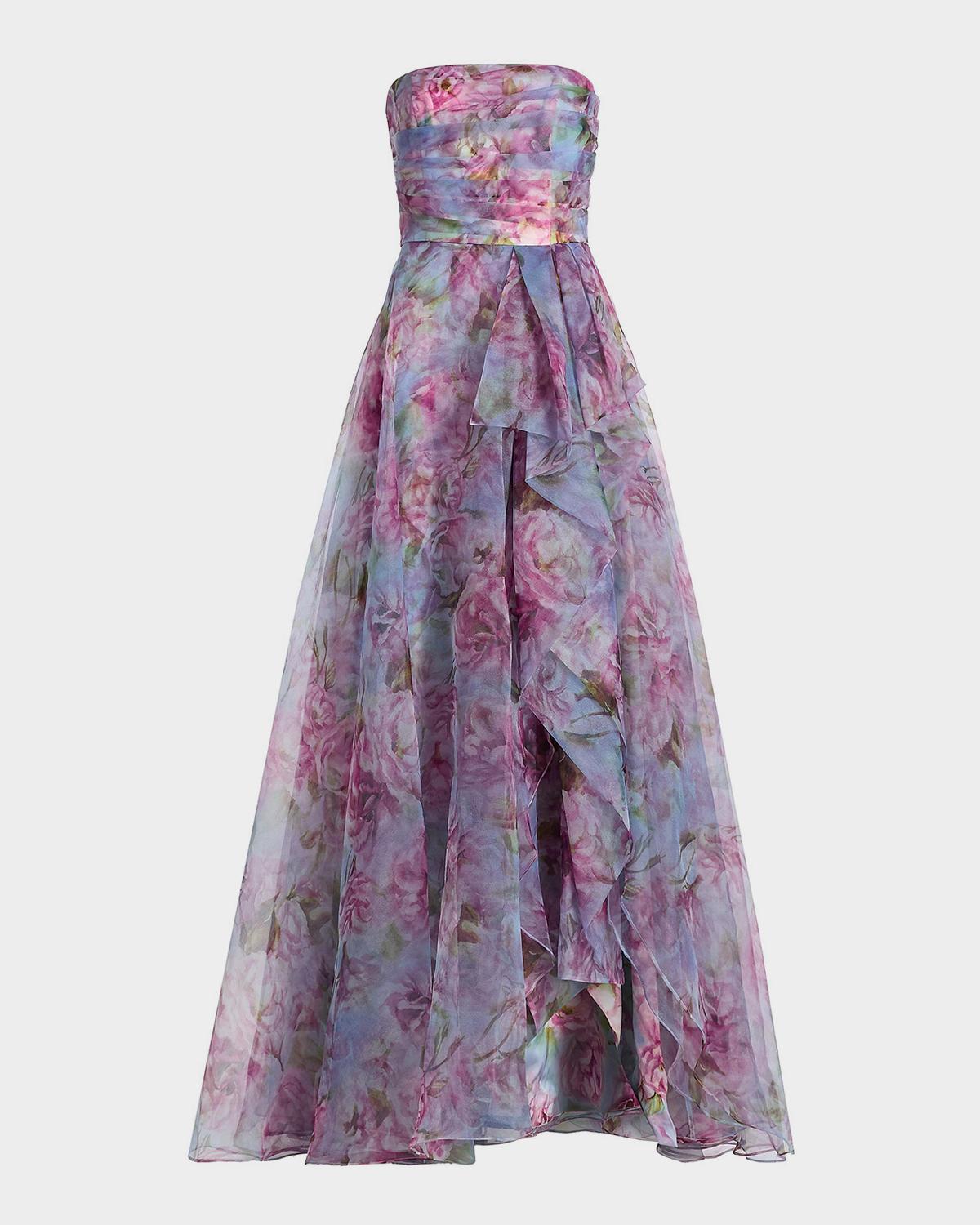 Theia Fahreta Strapless Floral-Print Gown