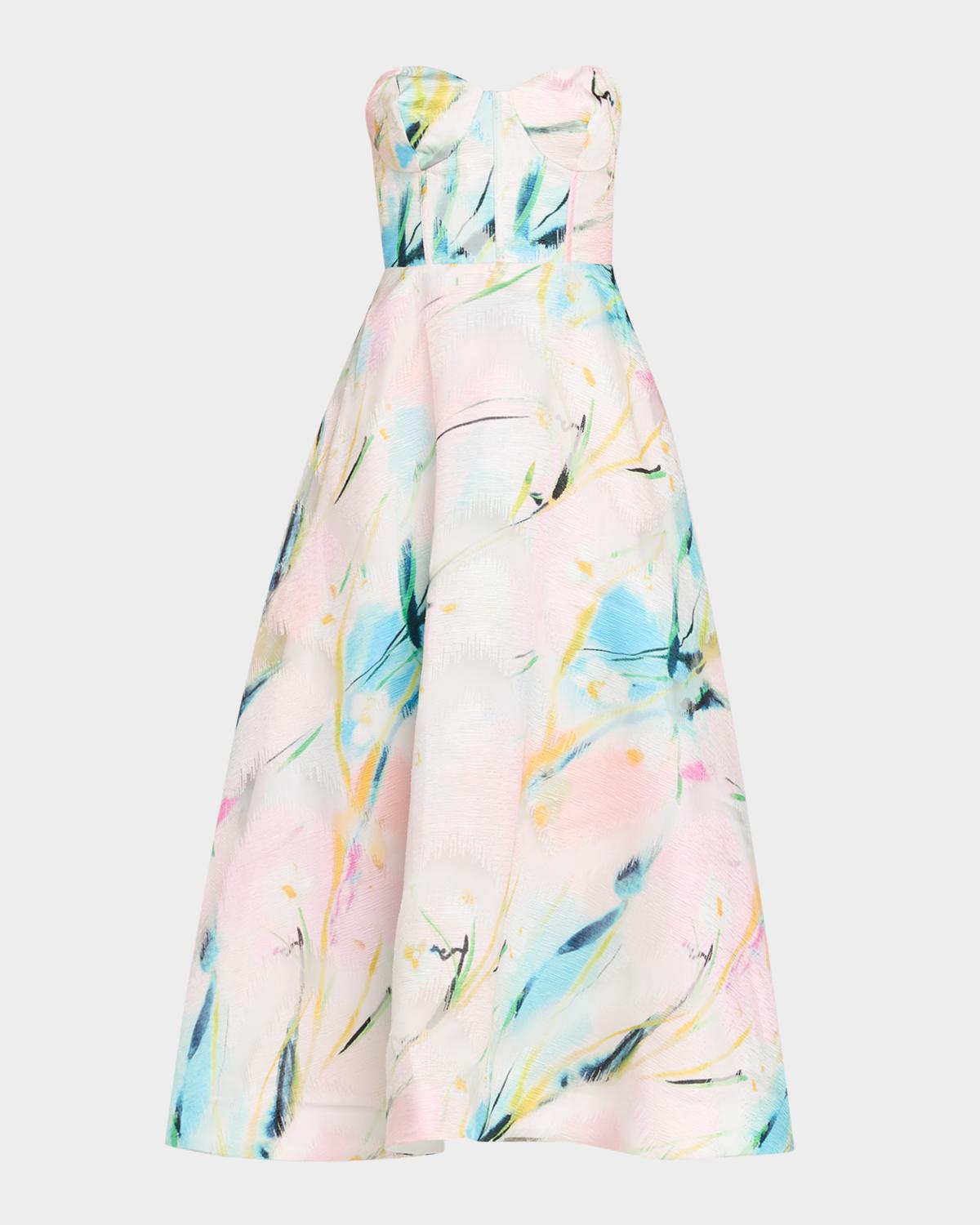 As It May Mika Strapless Jacquard Midi Dress