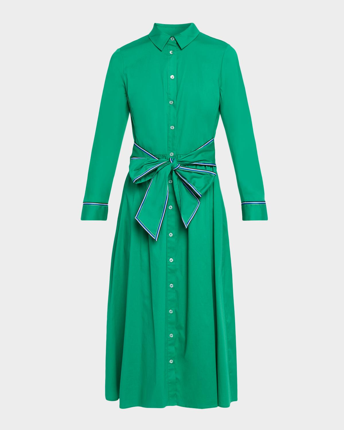 Shoshanna Hastings Striped-Trim Midi Shirtdress