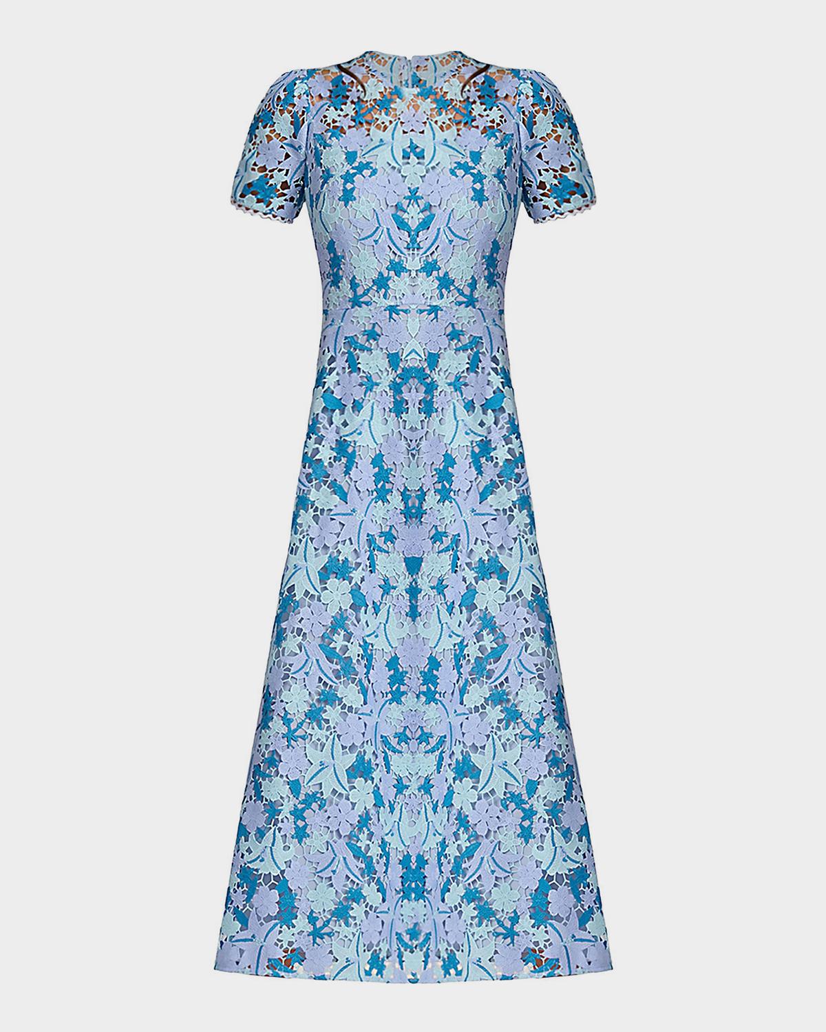 Shoshanna Preston Lace Short-Sleeve Tea-Length Dress