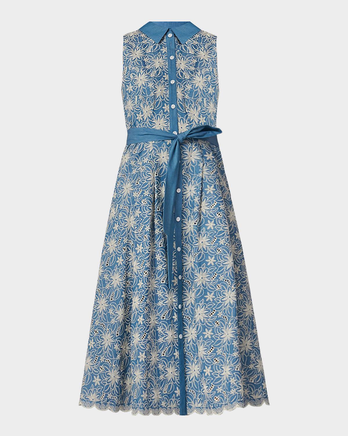 Shoshanna Kendra Floral-Embroidered Cotton Midi Dress