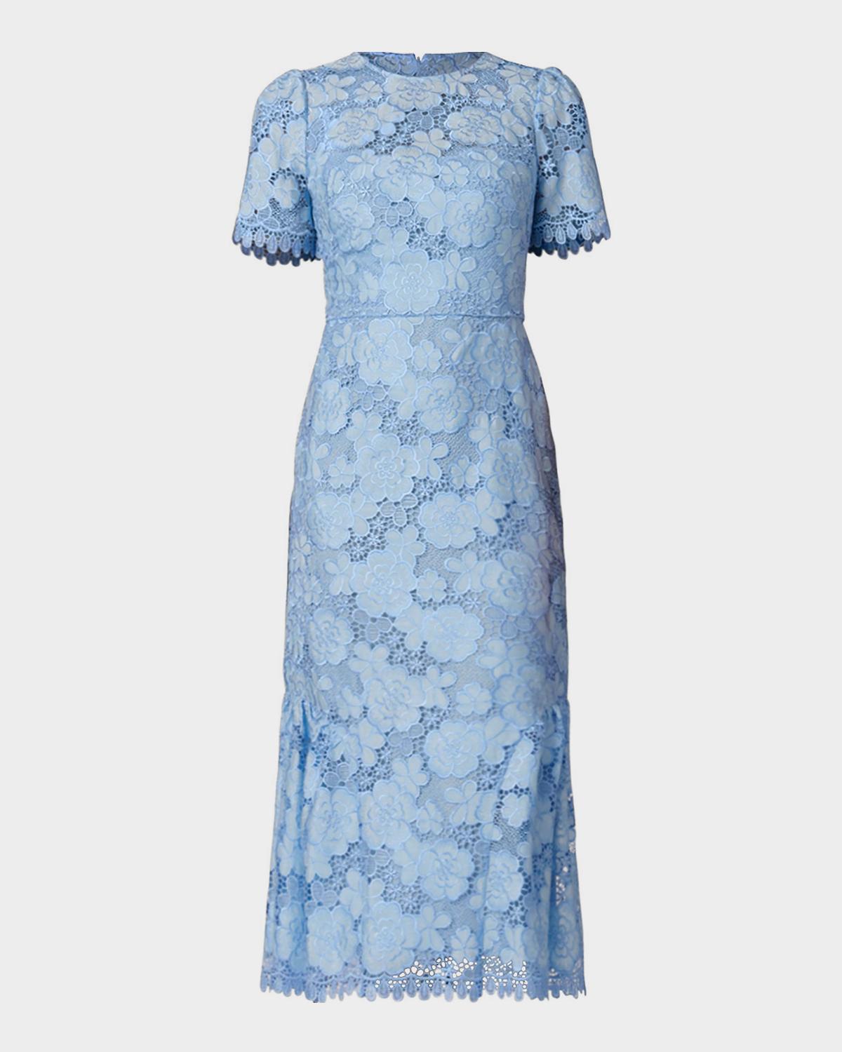 Shoshanna Emmie Floral Lace Trumpet Midi Dress