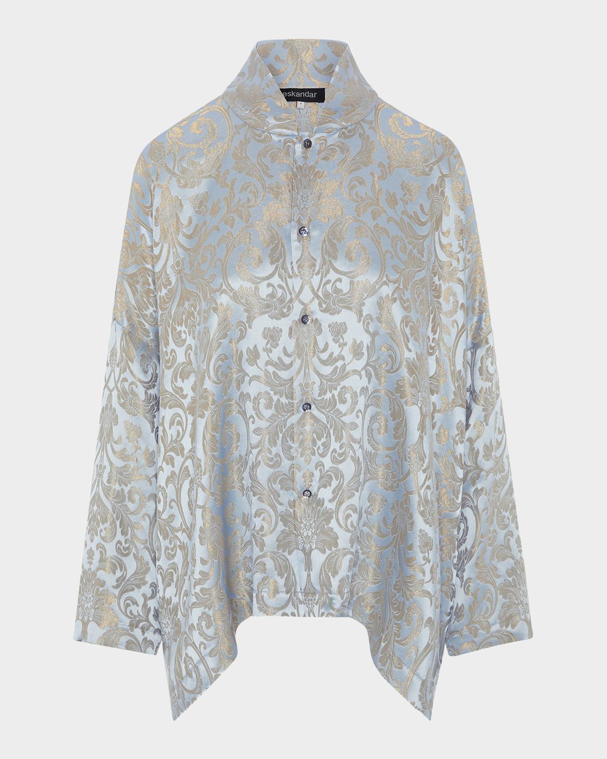 Eskandar Wide Longer Back Chinese Collar Shirt - Mid Plus Length